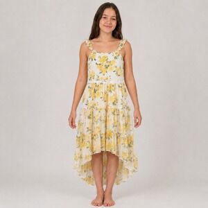 Lilt Floral High-Low Tiered Maxi Dress Size 16 Yellow White
